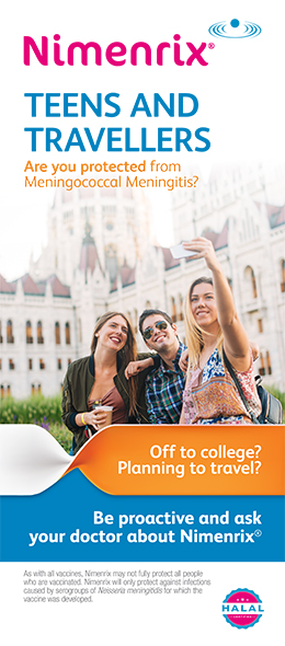Brochure cover for Nimenrix vaccine against mningococcal meningitis