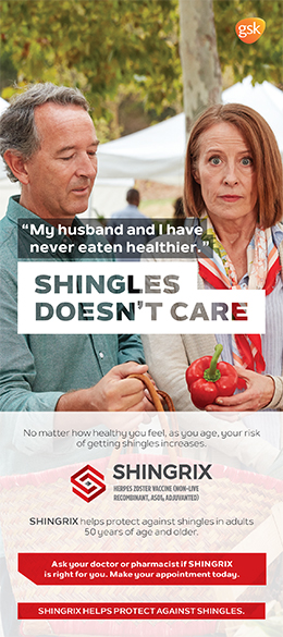 Brochure cover for Shingrix vaccine against shingles