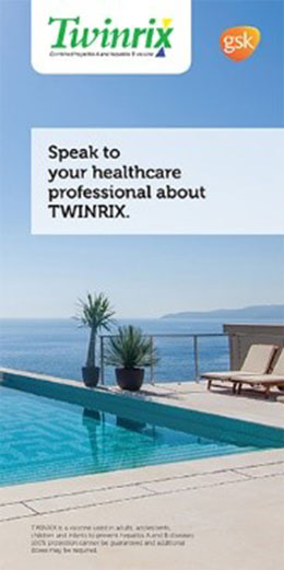 Brochure cover for Twinrix vaccine against Hepatitis A & B