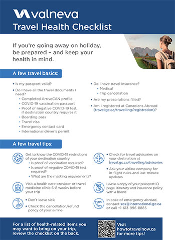 Brochure cover on travel health checklist.