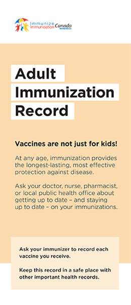 Brochure cover for adult immunizations