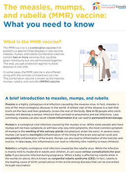 Brochure cover for measles, mumps, and rubella (MMR) vaccine